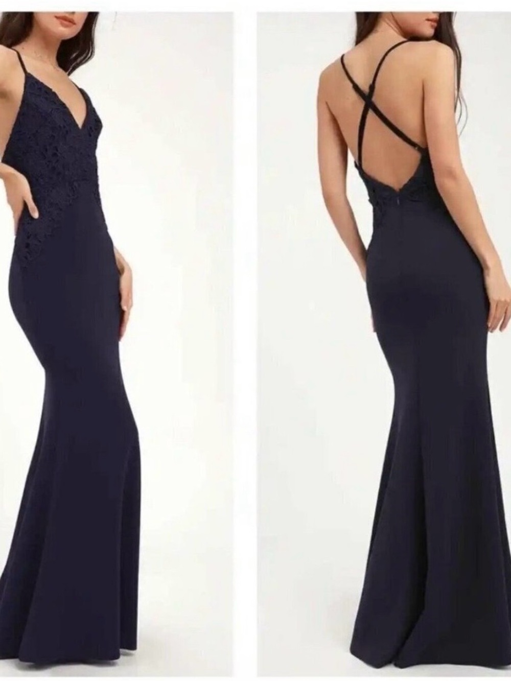Lulu's Navy Katalina Backless Crochet Lace Maxi Dress